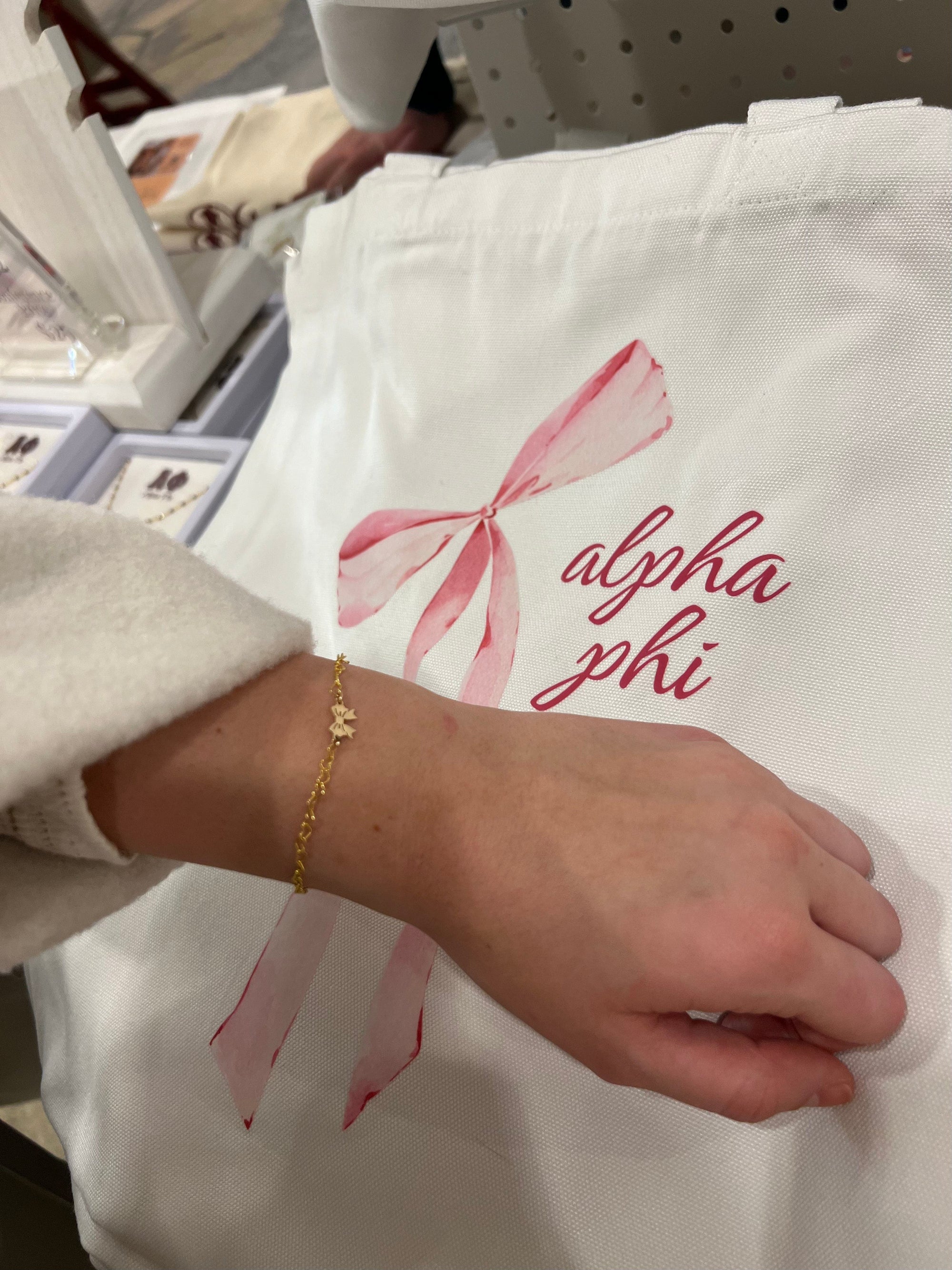 Alpha Phi Pink Bow Tote Bag