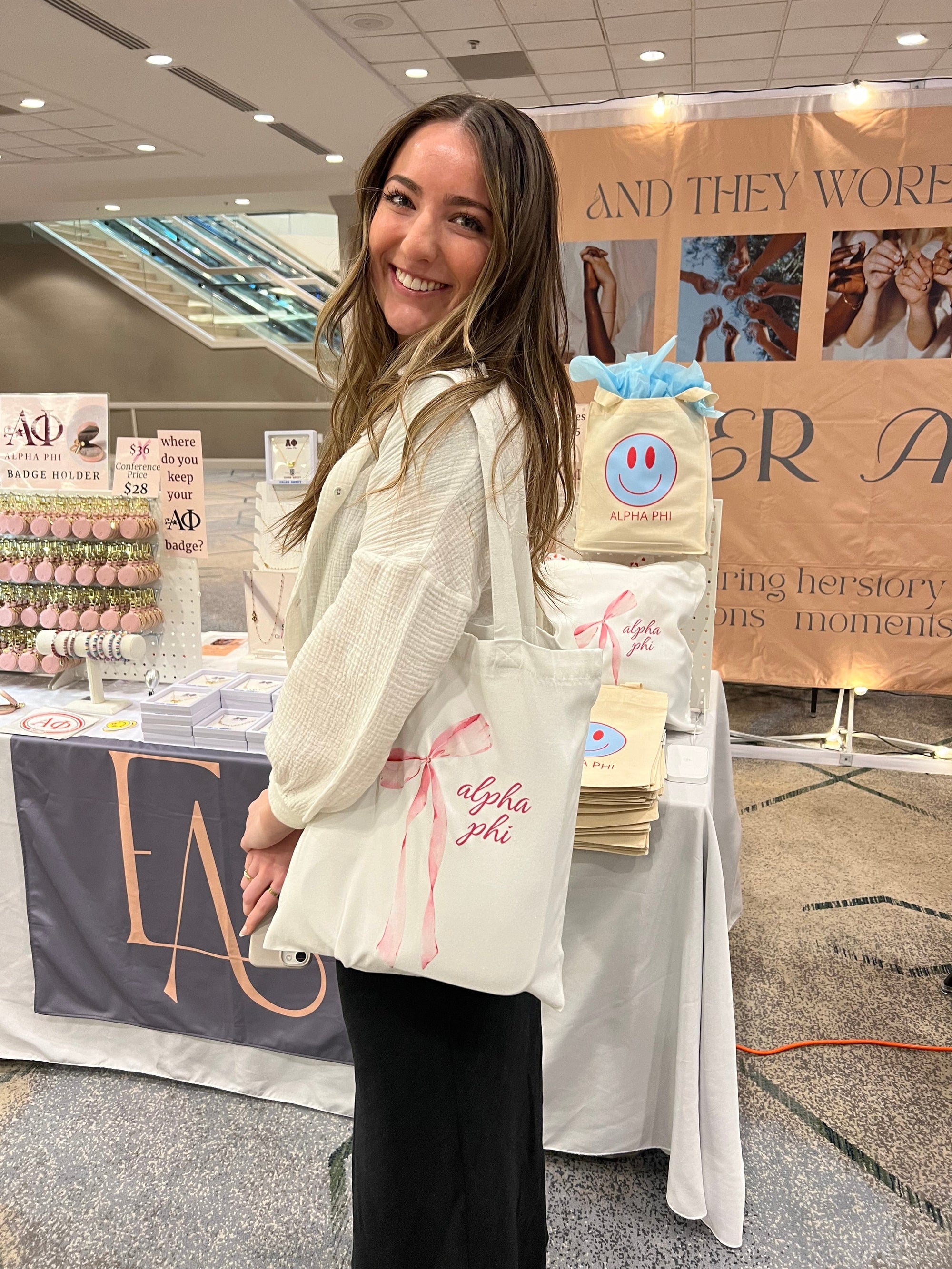 Alpha Phi Pink Bow Tote Bag