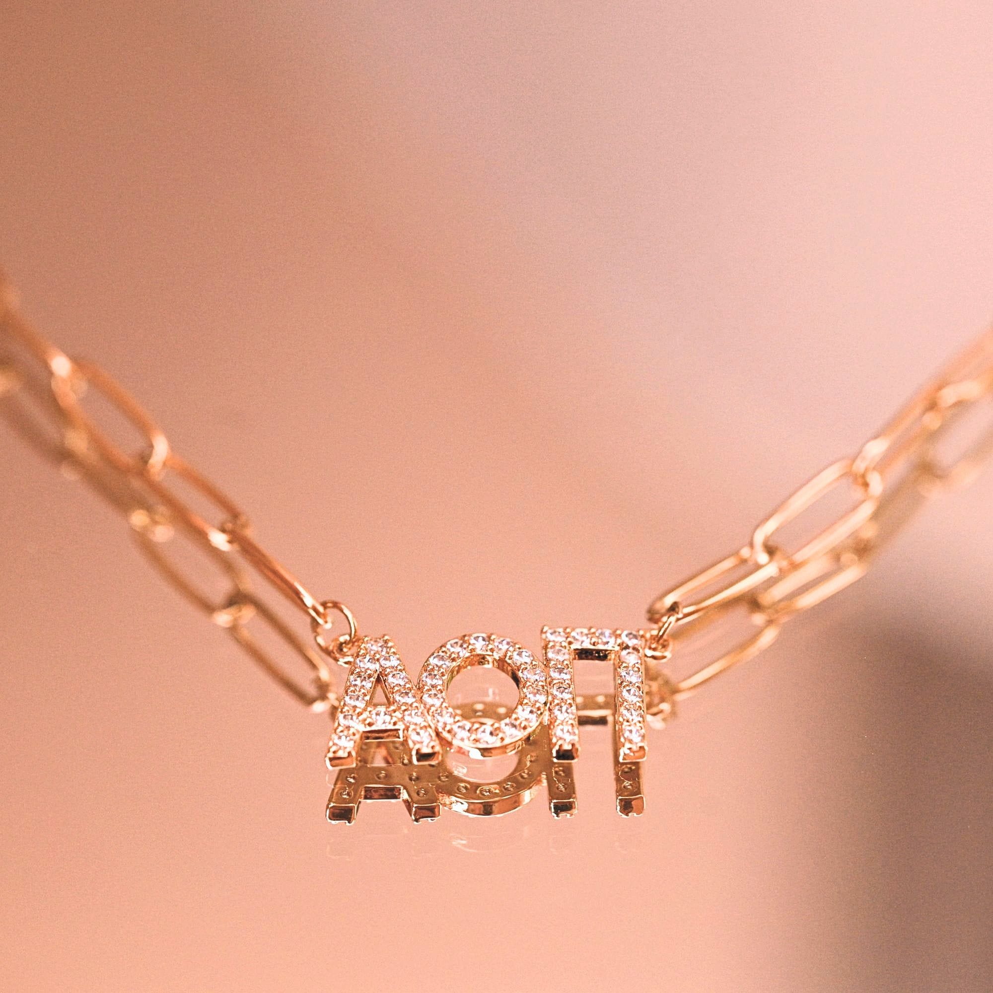 Rhinestone Alpha Omicron Pi Necklace