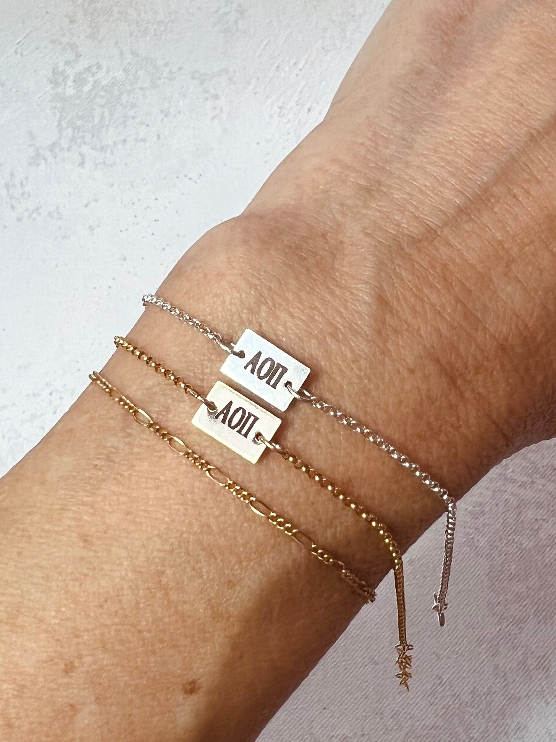 Alpha Omicron Pi Engraved Charm Bracelet
