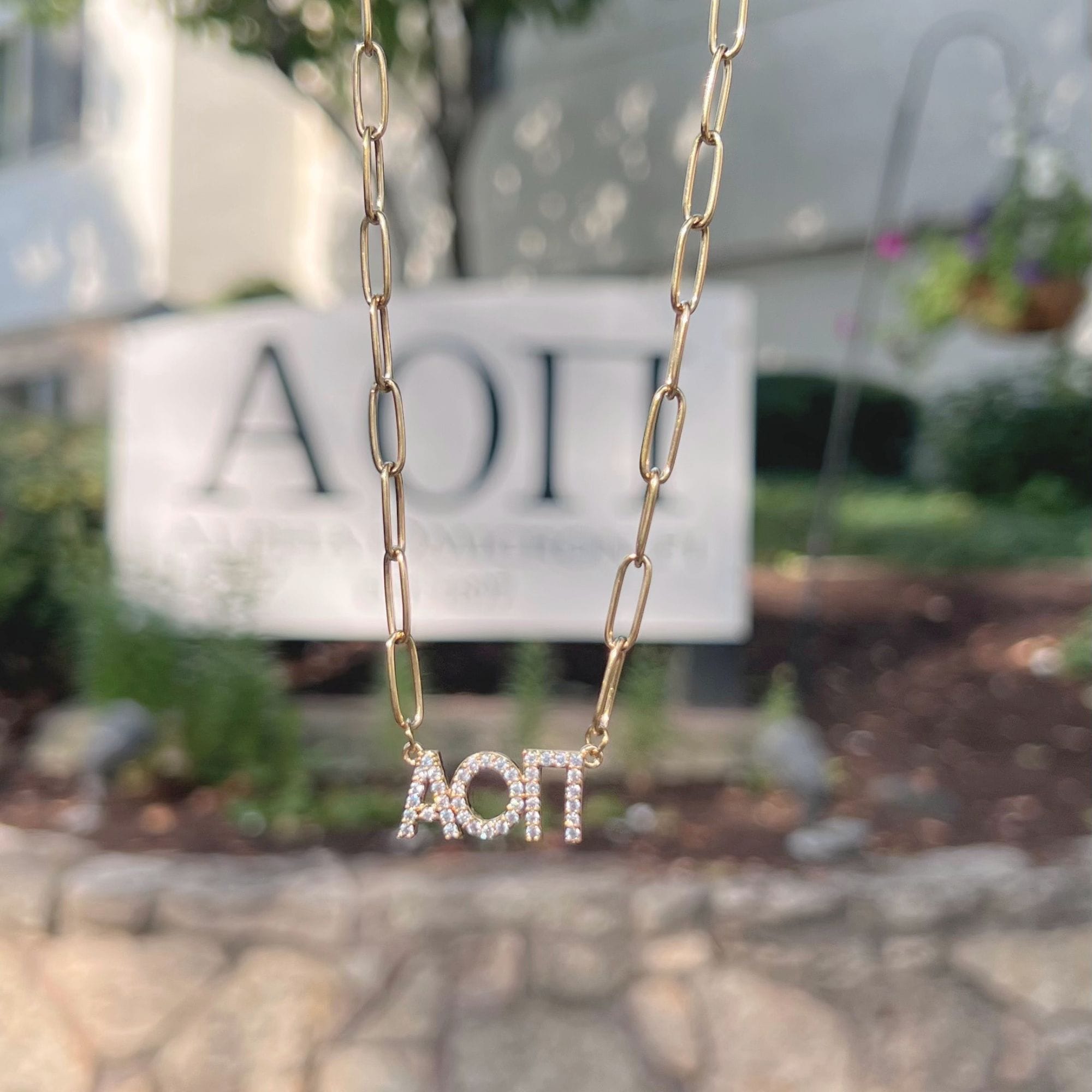 Rhinestone Alpha Omicron Pi Necklace