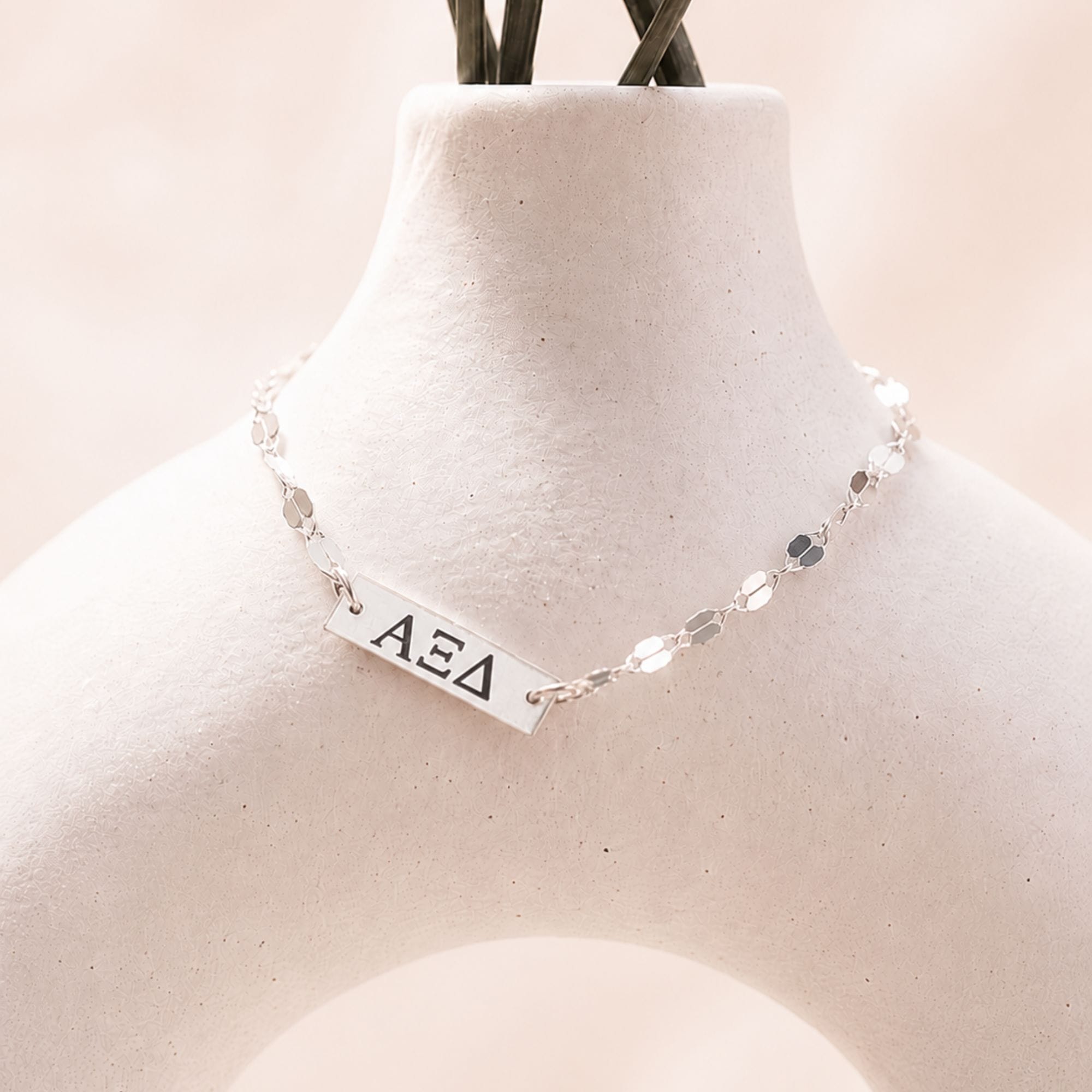Silver Engraved Alpha Xi Delta Bar Charm Bracelet