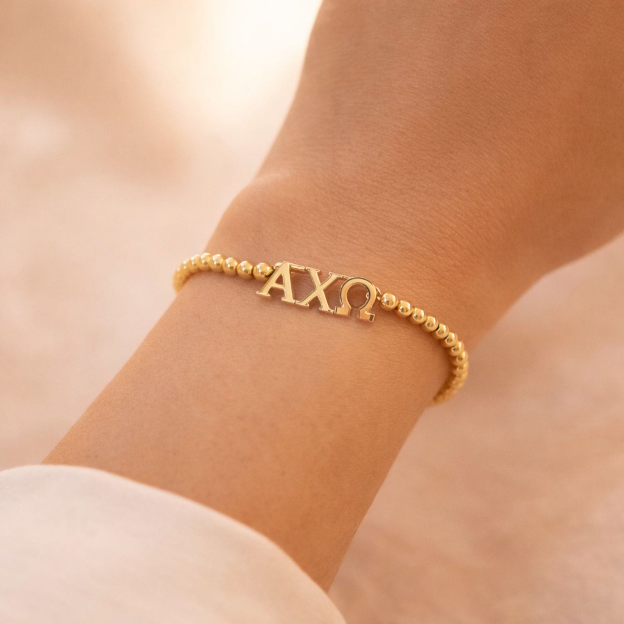 Alpha Chi Omega Gold Beaded Bracelet