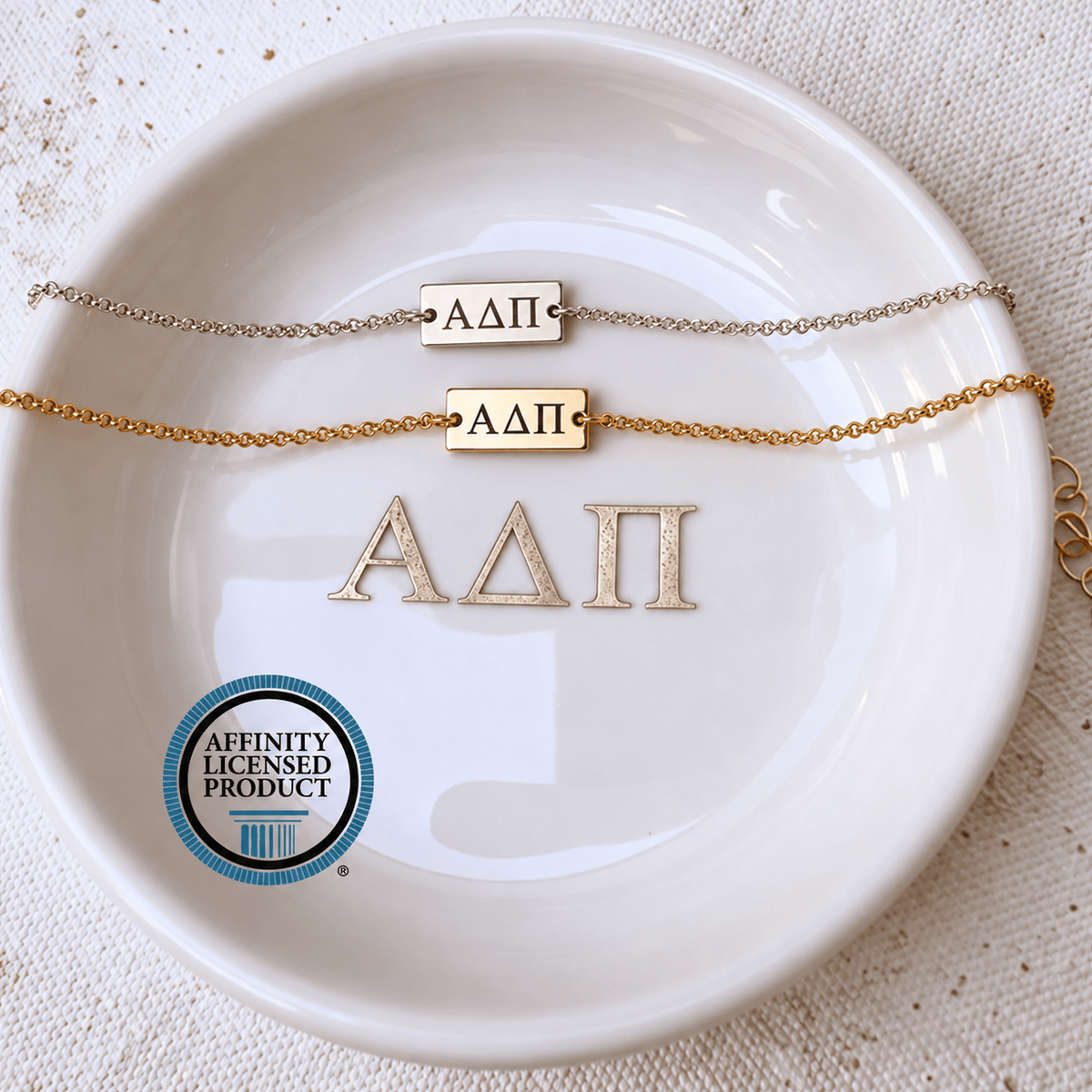 Silver Engraved Alpha Delta Pi Bracelet