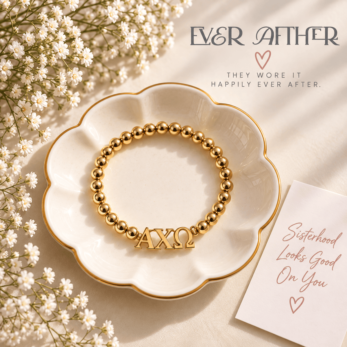 Alpha Chi Omega Gold Beaded Bracelet