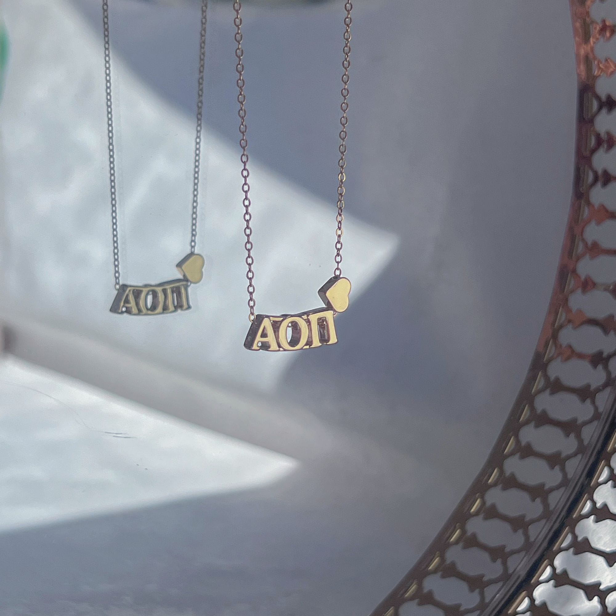 Alpha Omicron Pi Greek Letter Heart Necklace