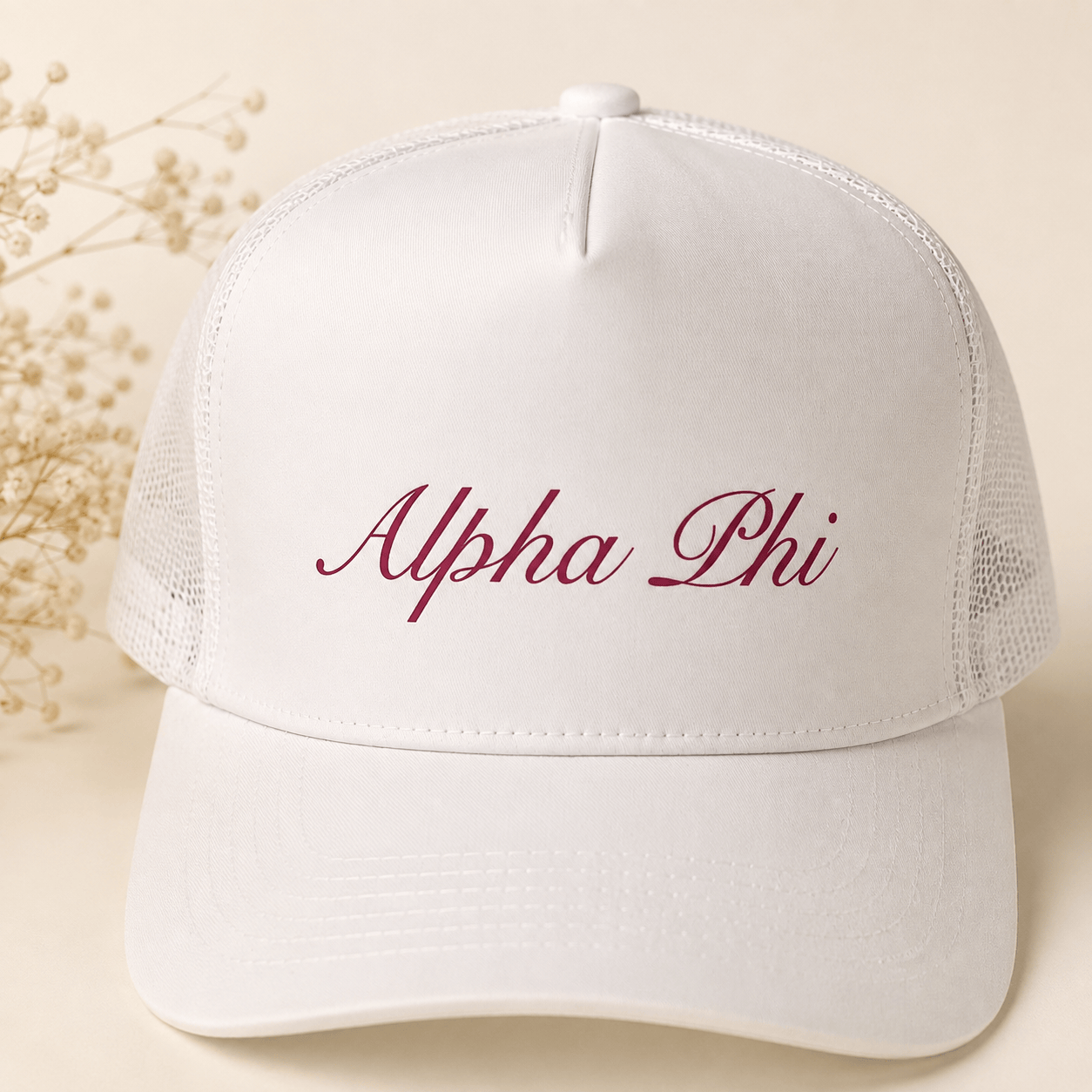 Alpha Phi Script Trucker Hat