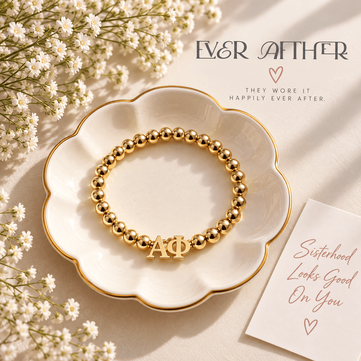 Alpha Phi Gold Beaded Bracelet
