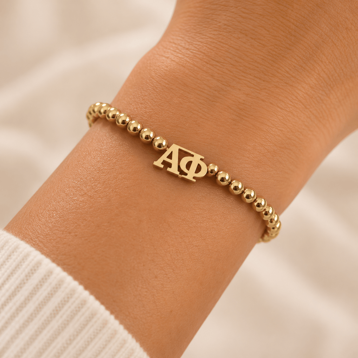 Alpha Phi Gold Beaded Bracelet
