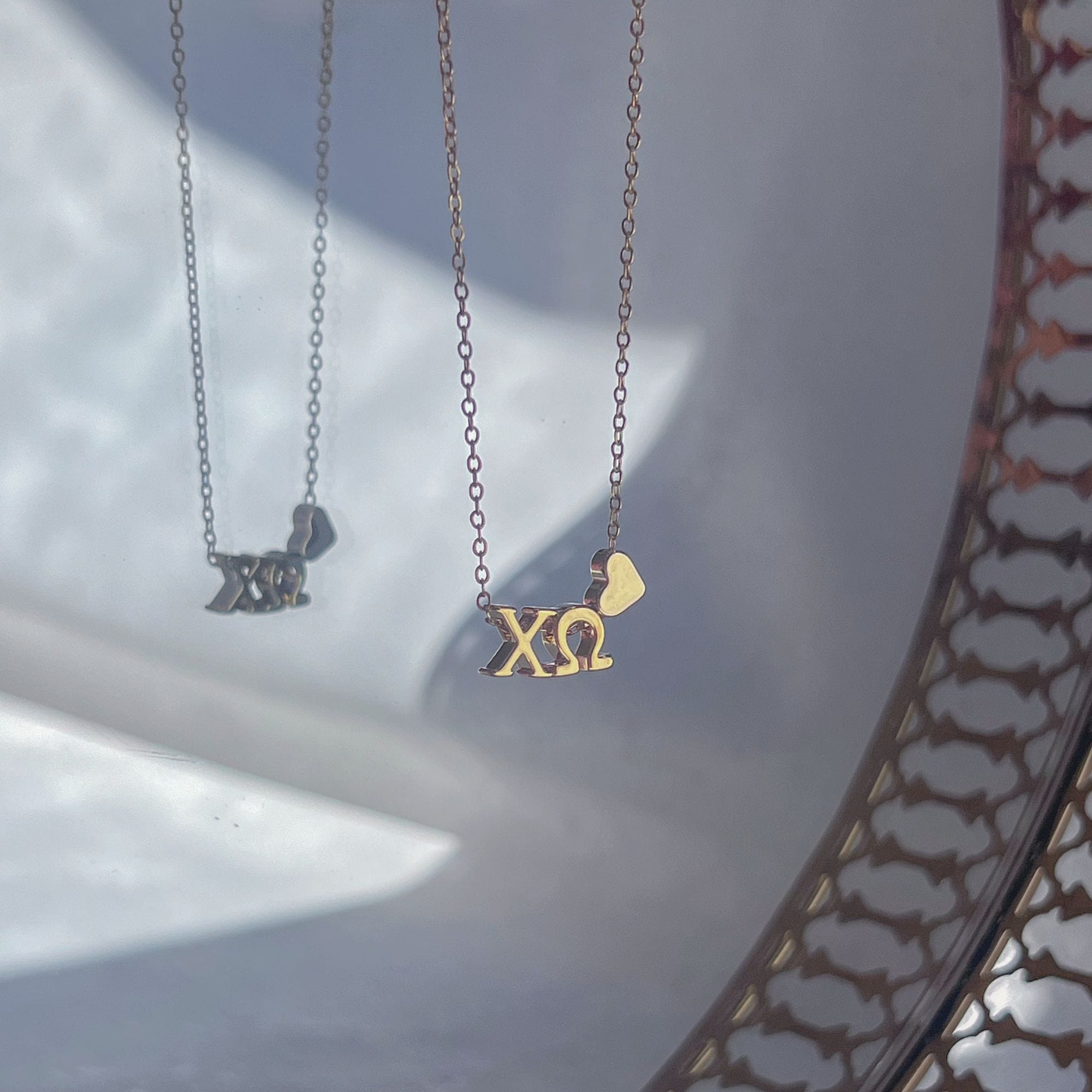 Chi Omega Greek Letter Heart Necklace