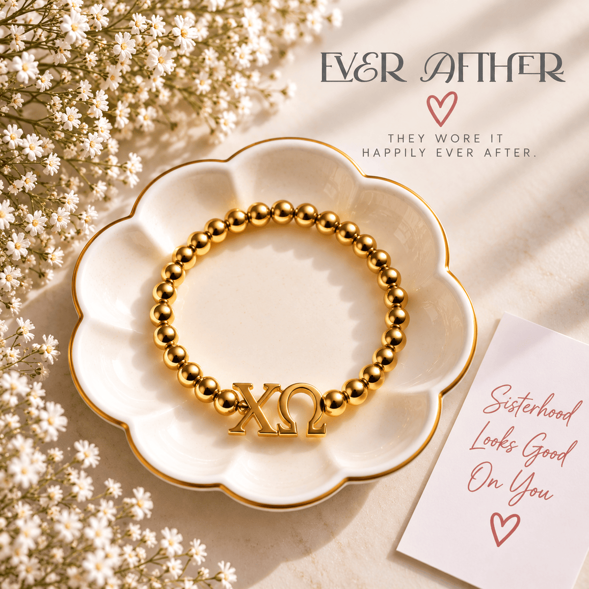 Chi Omega Gold Beaded Bracelet