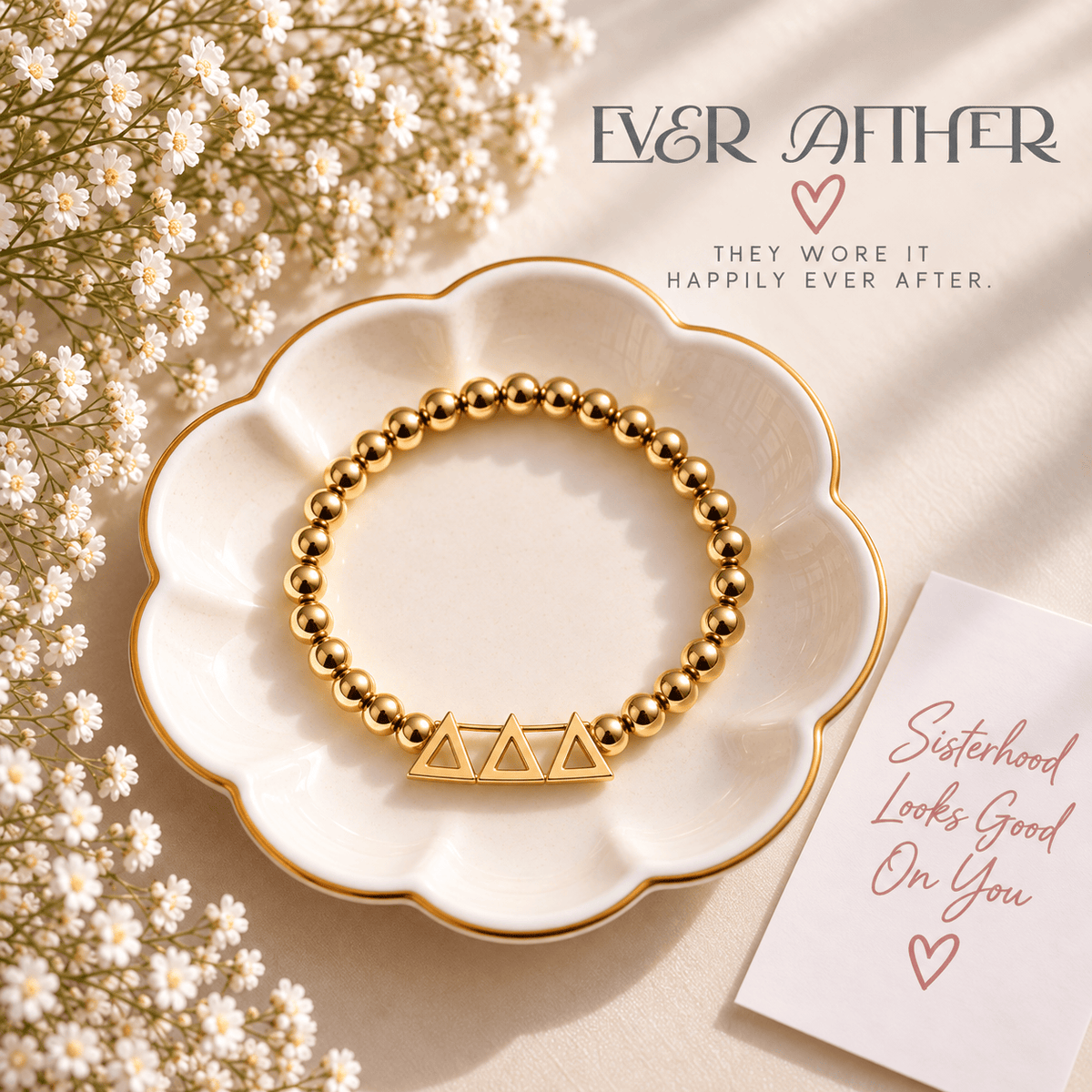 Delta Delta Delta Gold Beaded Bracelet