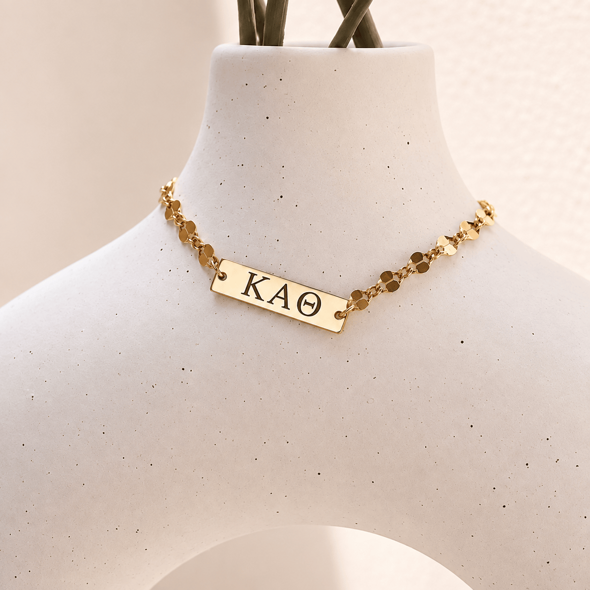 Gold Engraved Kappa Alpha Theta Bar Charm Bracelet