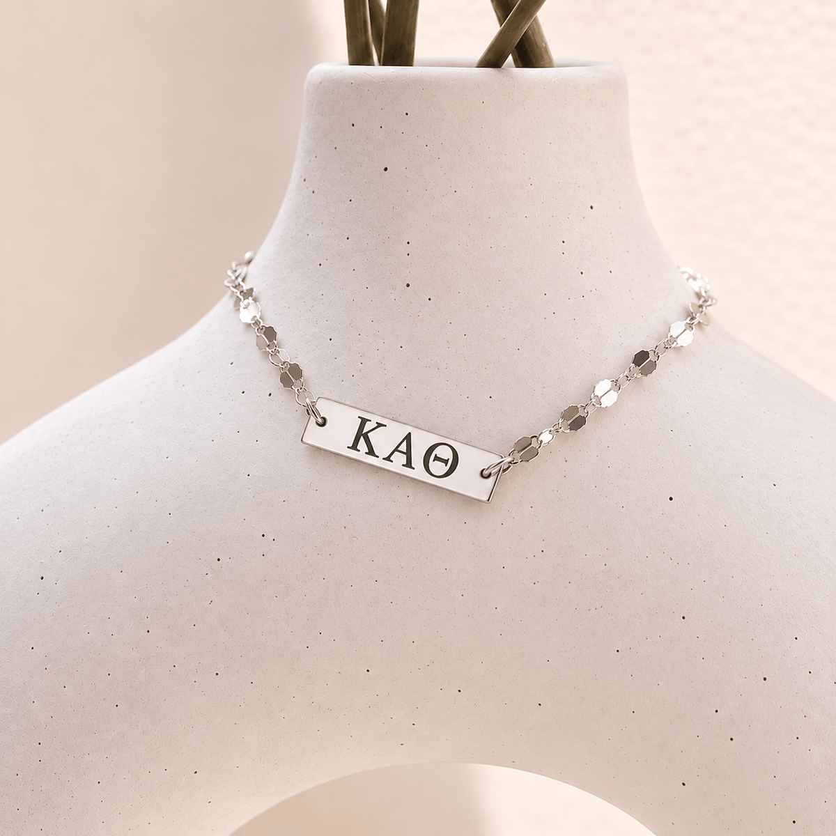 Silver Engraved Kappa Alpha Theta Bar Charm Bracelet