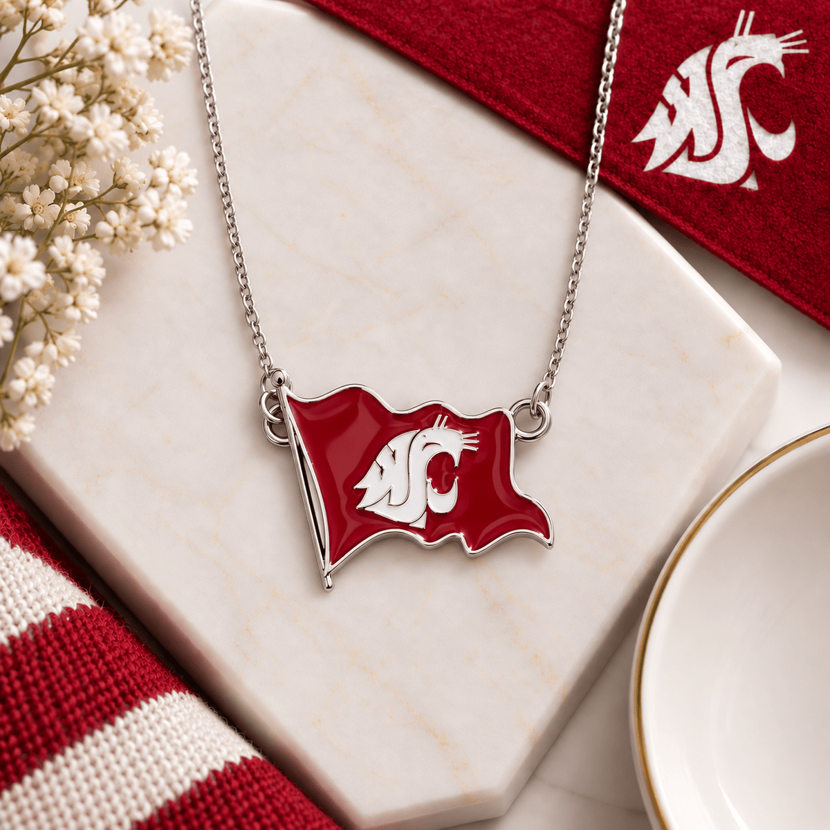 Ol' Crimson Flag Silver Necklace
