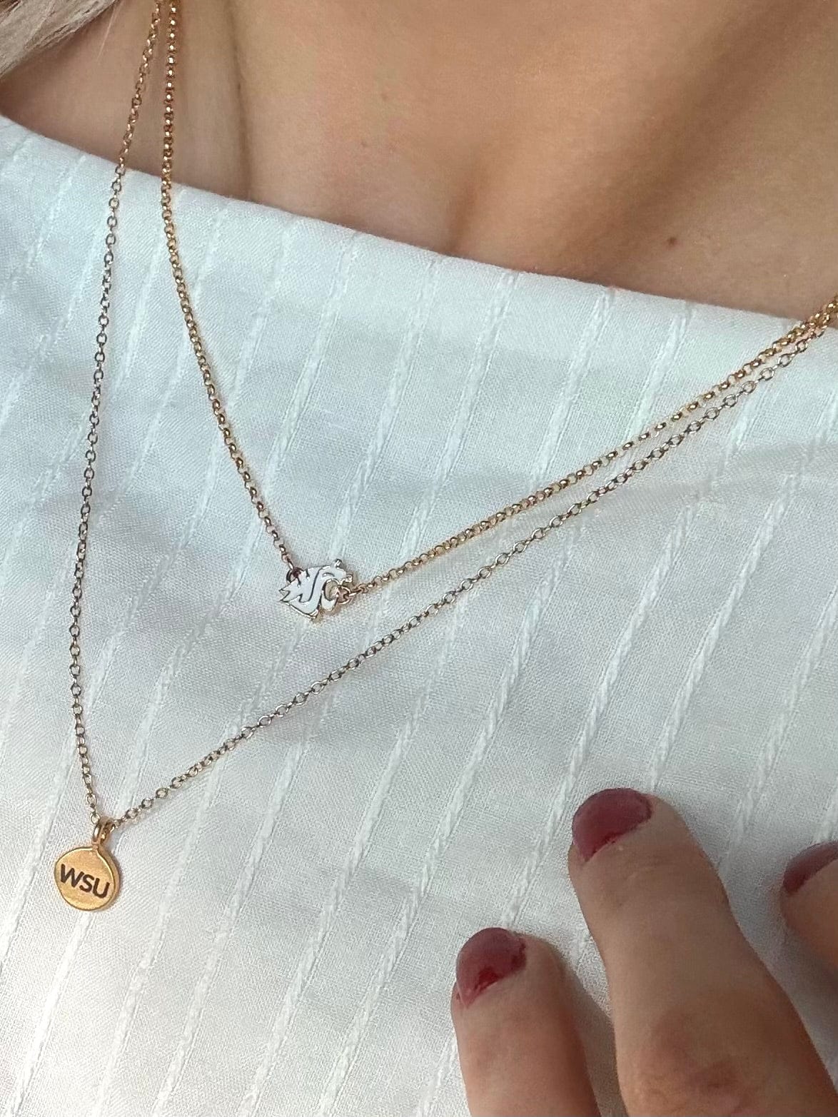 WSU College White & Gold Charm Necklace