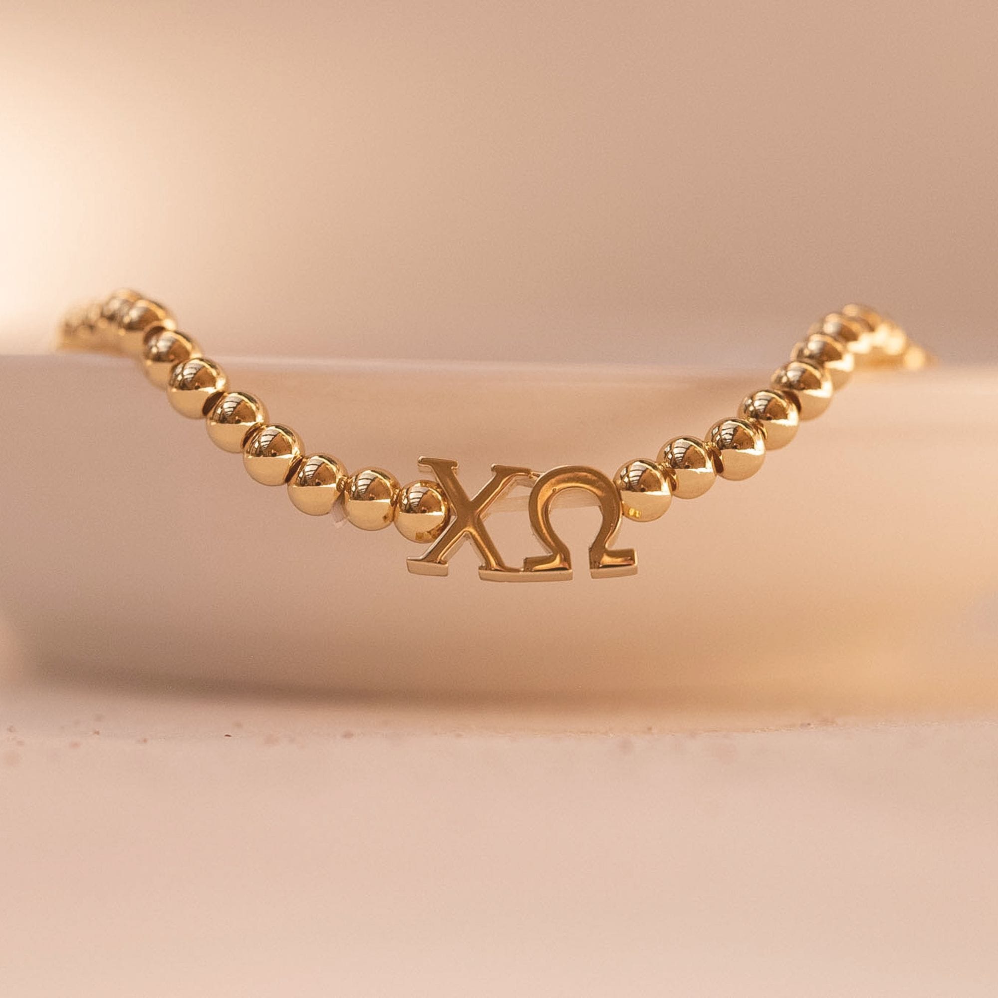 Chi Omega Gold Beaded Bracelet
