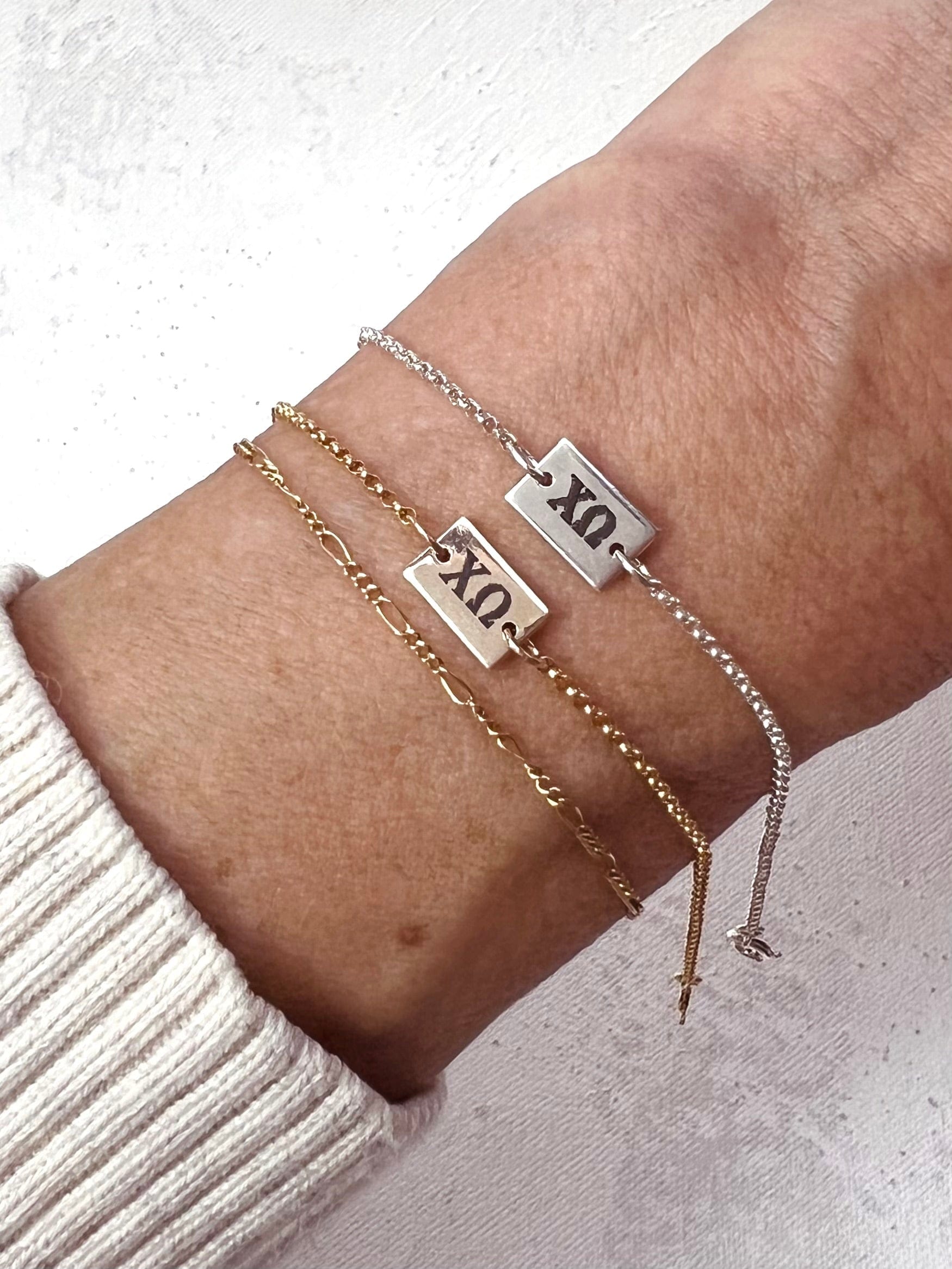 Chi Omega Engraved Charm Bracelet