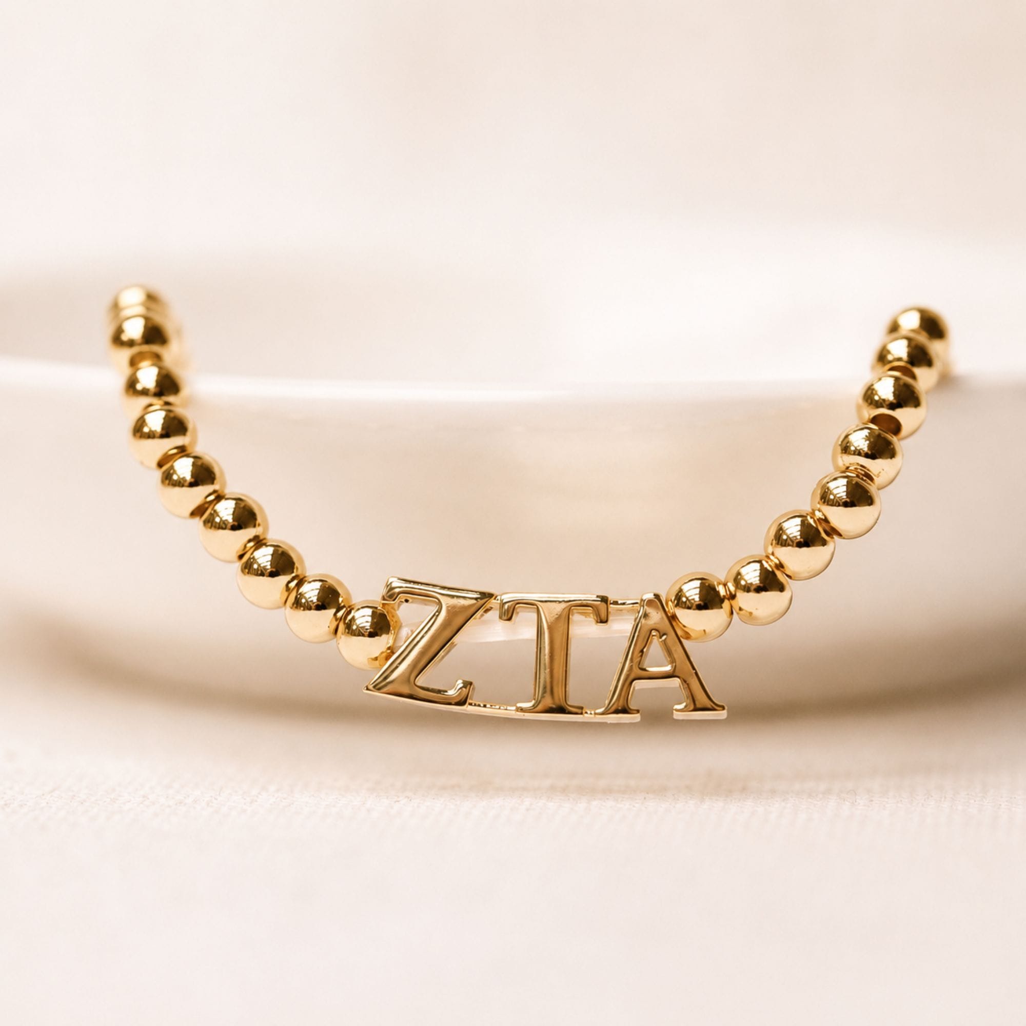 Zeta Tau Alpha Gold Beaded Bracelet