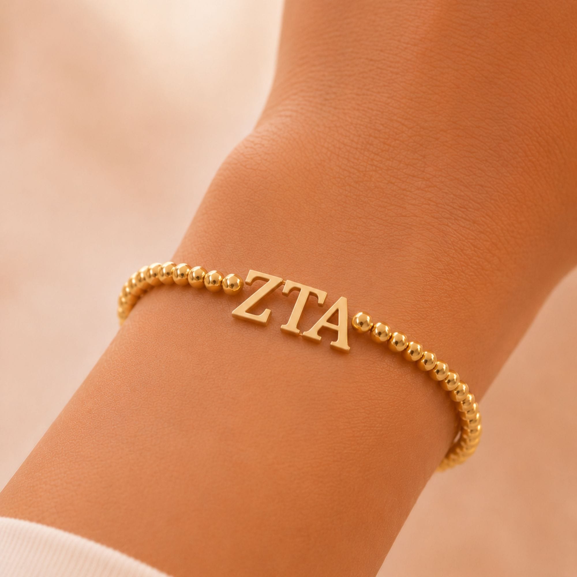 Zeta Tau Alpha Gold Beaded Bracelet
