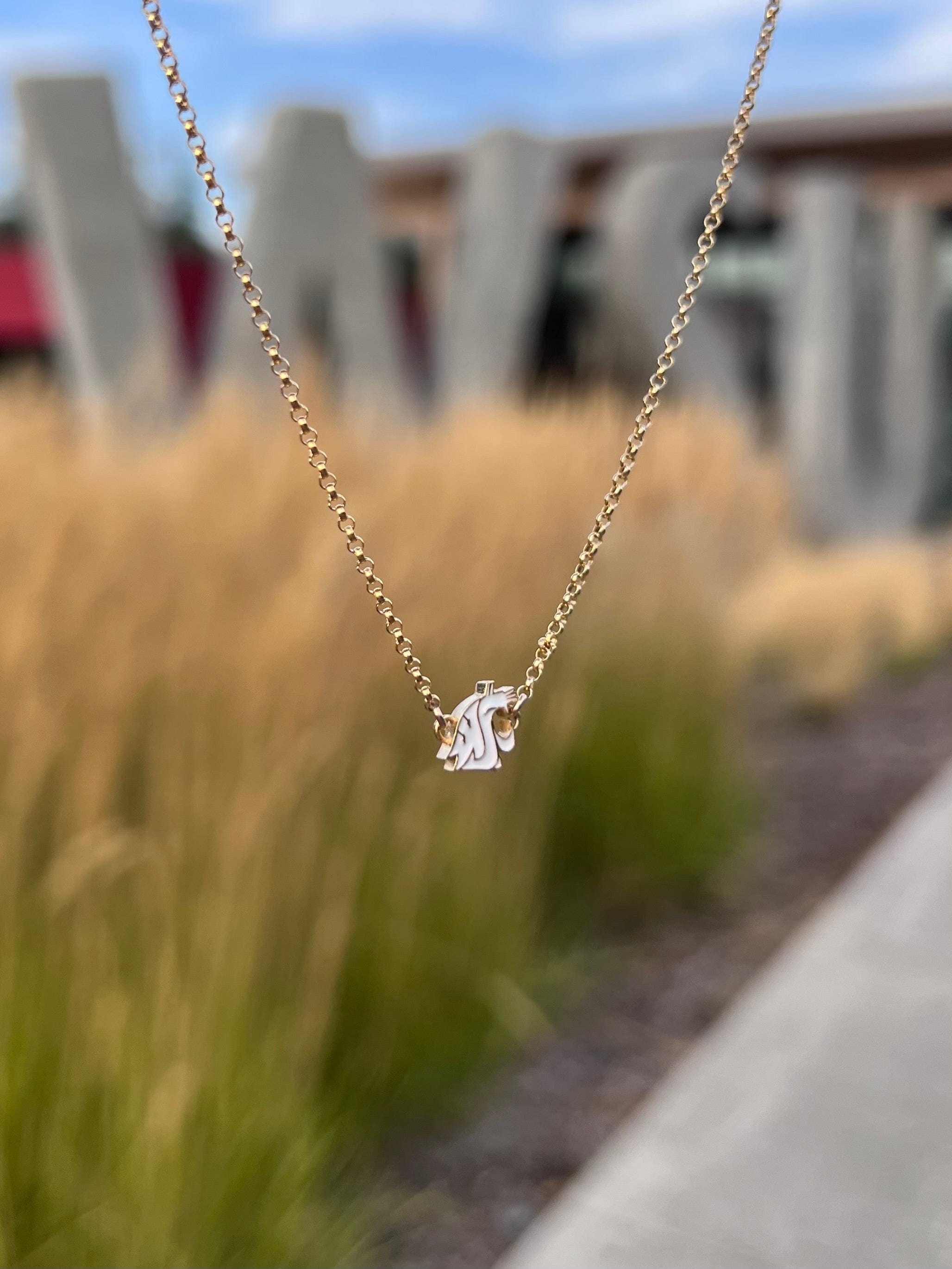 WSU College White & Gold Charm Necklace