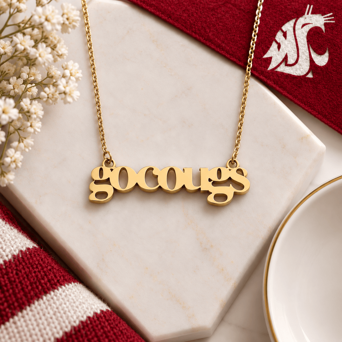 "Go Cougs" Gold Script Necklace