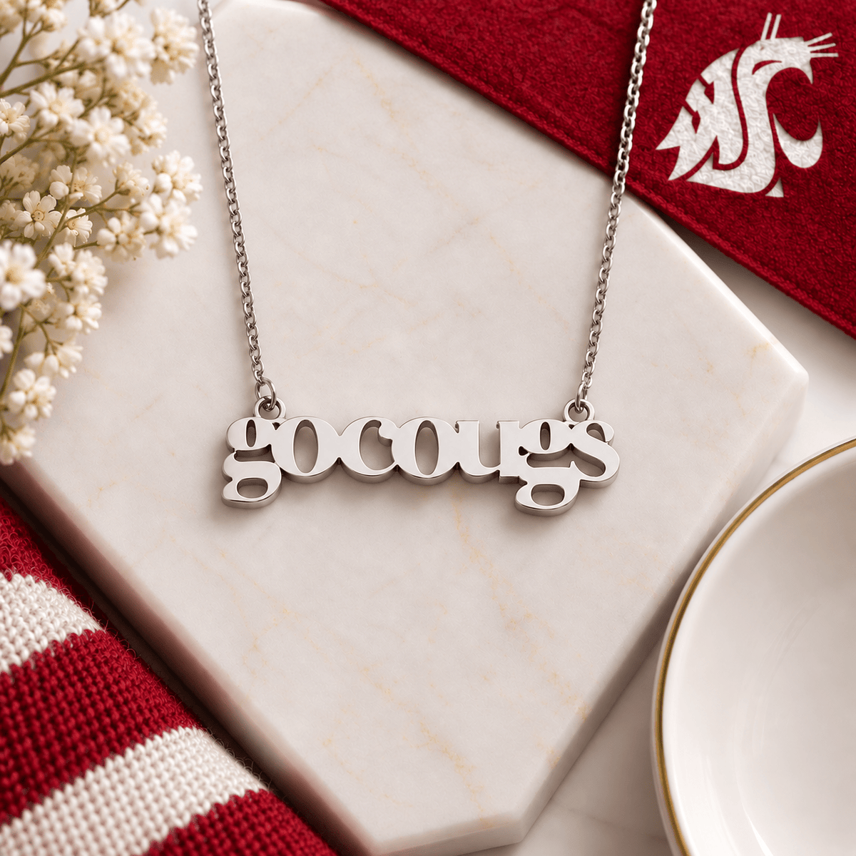 "Go Cougs" Silver Script Necklace